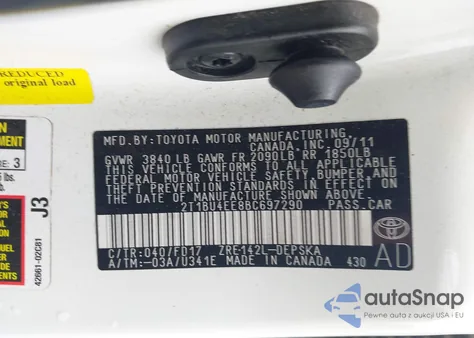 2011 Toyota Corolla S z USA, uszkodzony, nr VIN 2T1BU4EE8BC697290